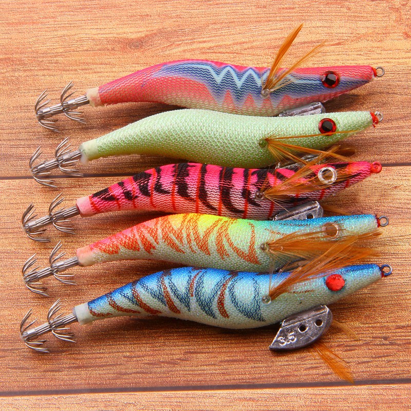Squid Jigs Shrimp Fishing Lures Kits Squid jig Hooks Wood