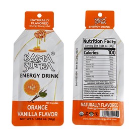 KAMA SUTRA ENERGY DRINK Gel for Daily Fitness Natural Energy Boost Ready to Consume Sugar Free (Pack of 12) Orange Vanilla Flavored Natural Honey Gel