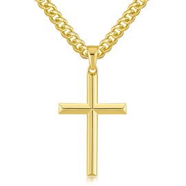 HOBATS Cross Necklace Gold Cross Necklace for Men 14K Gold Cuban Chain Necklaces for Men Robust Pendant Necklaces 22in