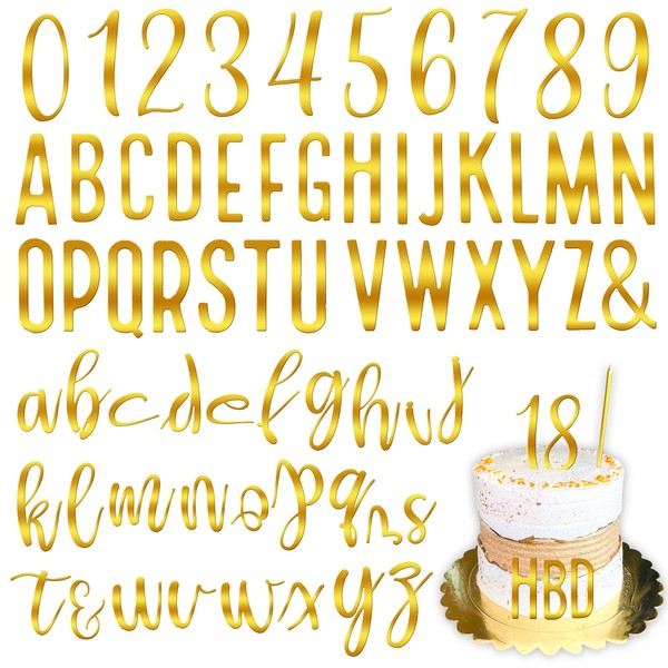 Decoración acrílica para tartas con números de 0 a 9 números, letra de la A a la Z y púas doradas con espejo para decoración de tartas de boda, feliz cumpleaños, suministros para fiestas de baby shower (letra numérica dorada)