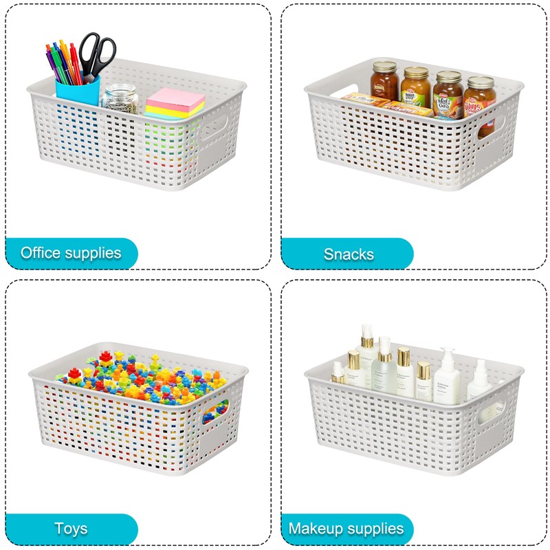 6 Pack Plastic Storage Baskets with Handles,Stackable Organizer Bins for