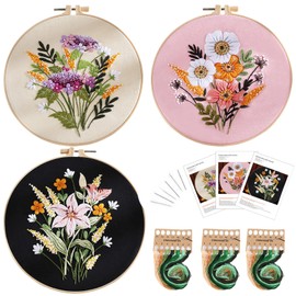 Traziewell Beginners Embroidery Kit Floral Cross Stitch Kits Embroidery Stitch Practice Kit 3 Pack with Pattern 1607