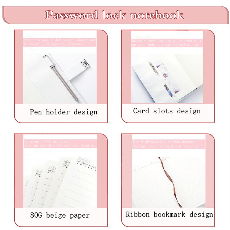 A5 PU Leather Journal with Password Lock for Women,Composition Notebook