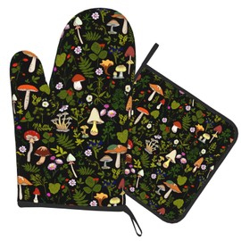 Mushrooms Nature Oven Gloves and Pot Holders 2-Pack, Heat Resistant Gloves for Baking, Cooking, Grilling