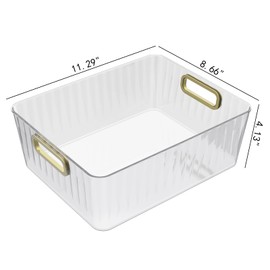 Esdiplot 4 Packs Clear Plastic Pantry Storage Bins with Handle, Plastic Organizer Basket Bin