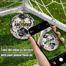 Apoloiz Holographic Reflective Soccer Ball Size 5 for Teenage,Black and White Soccer Ball Reflective Glowing Ball for Night Games & Outdoor Soccer Training,Ideal Gift (with Pump)