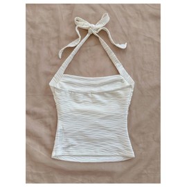 SHENHE Women's Textured Tie Back Halter Crop Top Sleeveless Backless Boho Cute Tank Top White X-Small