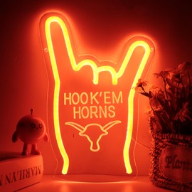 Pinlangdou Hook Em Horns Neon Sign TEXAS Neon Light for Wall Decor, Dimmable University Neon Texas for Man Cave Room Bar Wall Decor Western Gift for Friends