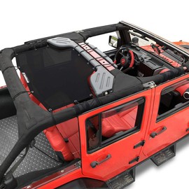 Shadeidea JK Sun Shade Top Compatible with Jeep Wrangler JKU Top Sunshade Soft Mesh Roof Cover (2007-2018)- Wind Noise UV Blocker -10 Year Warranty -4 Door -Black -Rear