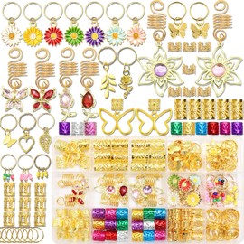 VENOFEN 146PCS Hair Jewelry for Braids Crystal Butterfly Hair Pendants Flower Loc Jewelry Colorful Dreadlock Accessories Metal Hair Cuffs Clips Hair Decoration for Women and Girls