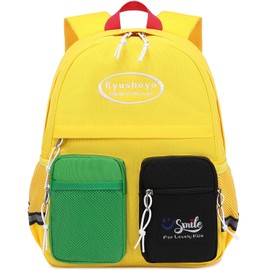 Ryushoyo Kids Backpack for Boys Girls, Cute Water Resistant Toddler Preschool Backpack with Adjustable Padded Straps Yellow Green Black