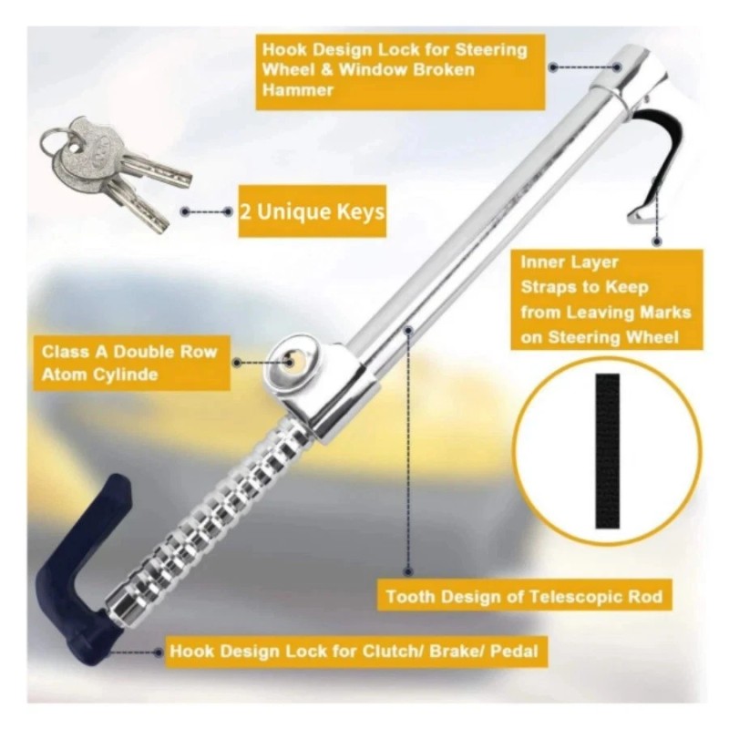 Steering Wheel Brake Lock Anti-Theft Retractable Car Clutch Pedal Lock