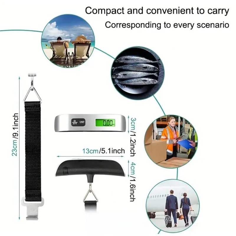 Digital Luggage Scale with LCD Display, 50kg Capacity, Handheld Baggage