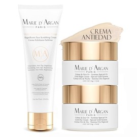 MARIE D'ARGAN Kit Crema Facial Oro 24K Día De 50 g, Crema De Noche De 50 g Y Exfoliante Facial De 75 ml, Antiarrugas, Hidratante, Aceite De Argán, Man