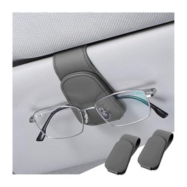 XINLIYA Sunglasses Holder for Car Sun Visor, 2 PCS Magnetic Leather Eyeglass Hanger, Sun Glasses Mount Clip on Visors, Ticket Card Cash Organizer, Auto Interior Accessories（Gray）