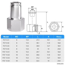 TAILONZ PNEUMATIC 304 Stainless Steel Female Straight 10MM od 3/8 Inch BSP Push to Connect Fittings PCF10-03(Pack of 2)