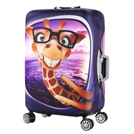 7-mi 3D Print Design Travel Suitcase Protector Trolley Case Cover 19"-30" Sleeve (M(Fits to 22"-24" Trolley Case), Giraffe(New Version))