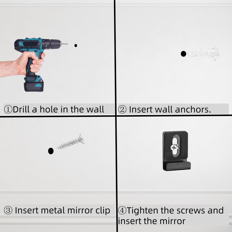 LOLOLE 6 PCS Metal Mirror Holder Kit, Heavy Duty Mirror