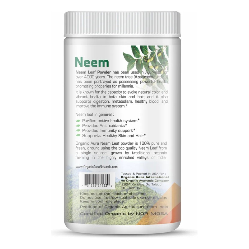 Organic Aura Polvo De Hoja De Neem Puro Orgánico 16oz