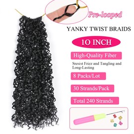 Yanky Twist Crochet Hair Braids 10 Inch Pre-Twisted Synthetic Crochet Braiding Hair Heat-Resistant Fiber, Natural Black Color Easy DIY Box Braids for Women (8 Packs/240 Strands)