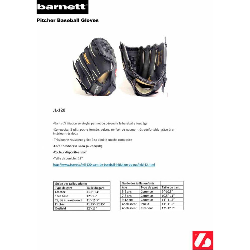JL-120 rh vinyl baseball glove, outfield, size 12', RH, black