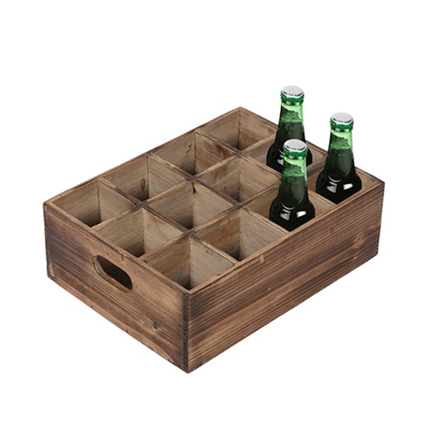 DFW Consumables - Farmhouse Wooden Crates for Display, 13" x 10" Wooden Bottle Caddy, Crates for Decoration, Boxes with Carrying Handles, Small Rustic Wood Crates with 12 Individual Slots,