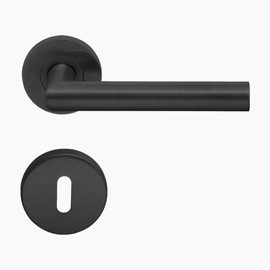 Aperit Black Stainless Steel Door Handle - Black Door Handle Pair with Deadlock Rosette - Round - Matt - Handle Set for Interior Doors - T-Model - 49.203.02 - EN1906 Class