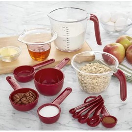 KitchenAid 12 Piece Measuring Set Cups Spoons Set Red and Clear NEW