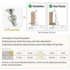 Furniware 2 Pack Full Overlay Soft Close Cabinet Hinges, Speed Control 4D Adjustment Full Overlay Hinge for Face Frame & Frameless Cabinet, Concealed Hardware Clip-On, 45~110° Open Angle