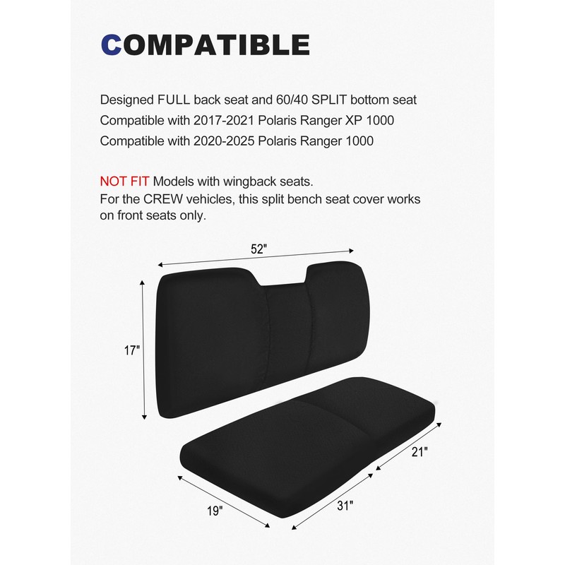 ZIDIYORUO UTV Seat Cover for Polaris Ranger 1000 2020-2025 &