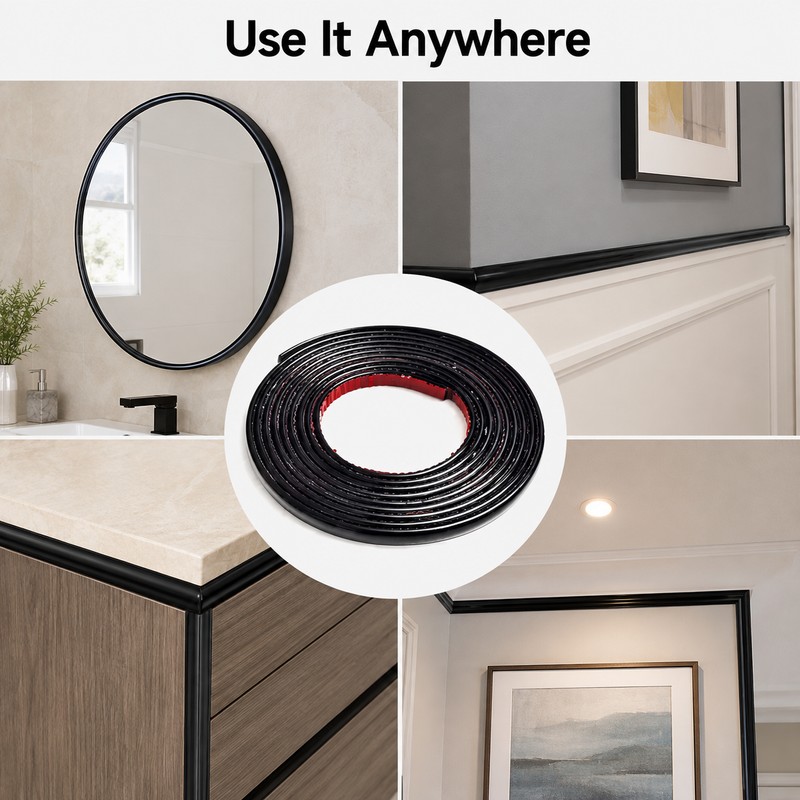 Self-Adhesive Mirror Frame Trim 5m - Flexible PVC Molding Strip