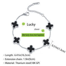 TICVRSS 18K Gold Plated Van Cleef Clover Bracelet for Women Adjustable Fashion Simple Sliver Chain Bracelets Lucky Jewelry Gifts Trendy for Women (Black)