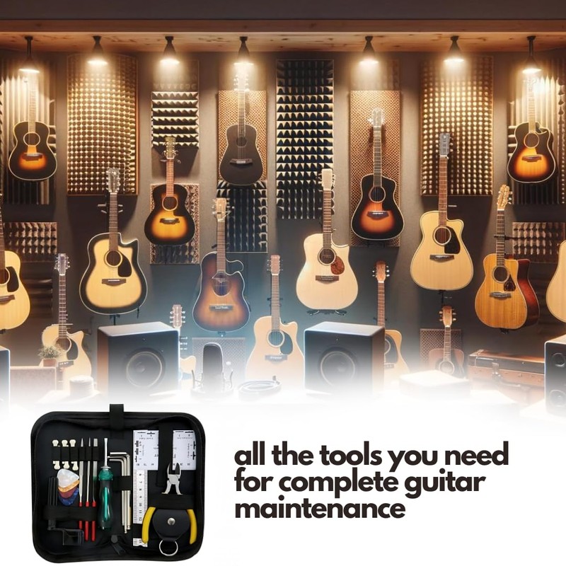 Complete 31-Piece Guitar Maintenance Tool Kit with Carrying Case- Suitable