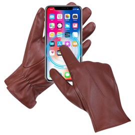 MGGM collection Mens Winter Sheepskin Leather Gloves Warm Cashmere Lined Touchscreen Driving Gloves,Cognac,XL