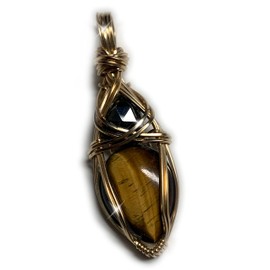 Tiger Eye and Black Onyx Necklace Pendant - protection, courage, healing crystal necklace jewelry TgEy (gold-filled)