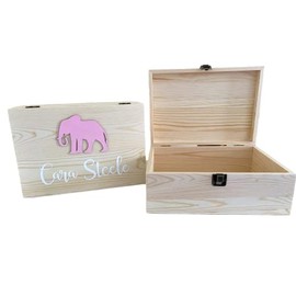 Elephant Keepsake Box - Natural & Wooden Box - Elephant Baby Shower Gift and Decor - Elephant Theme - Brand Daisy Fields