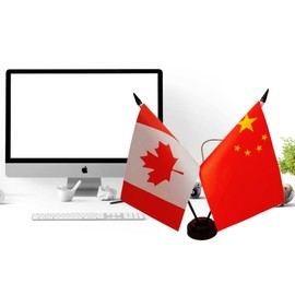 Canada China Friendship Flag, Chinese Desk Flag,Canada Chinese Desk Flag,Twin Table Flag，Chinese Office Table Flag on Stand Base, Decorations for Offices, Families, Conference rooms