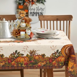 bnhjsdw Thanksgiving Turkey Tablecloth Vintage Fall Pumpkin Table Cloth for Kitchen Decoration - 60" X 102" Rectangle/Oblong