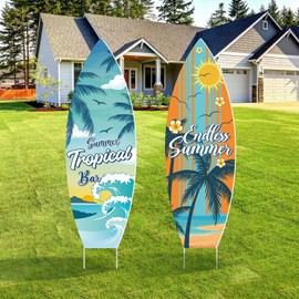 Chunnin 2 Pcs Summer Surfboard Yard Signs with Stakes 29.5 Inch Large Surfboard Lawn Decorations Summer Tropical Bar Outdoor Surfboard Sign for Swimming Pool Hawaii Surfing Party Supplies