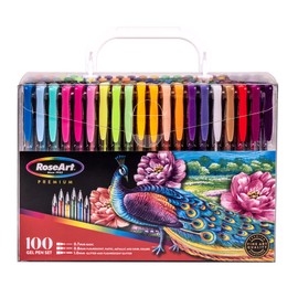 RoseArt Premium 100ct Gel Pen Set Great for Artists, Teachers, Students Featuring Classic, Neon, Pastel, Glitter, Metallic, Neon Glitter and Swirled Colors in Portable Travel Case