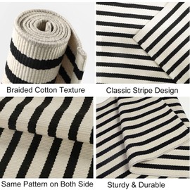 famibay Black and Beige Front Door Mat Outdoor Cotton Handwoven Farmhouse Layered Door Mat 2x4.2Ft Washable Striped Porch Rug Carpet Mat for Entrance Kitchen Laundry Bedroom