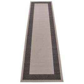 Pinoletti Border Design Printed Slip Resistant Rubber Back Latex Runner Rug and Area Rugs (Grey Black, 1'11" x 7')
