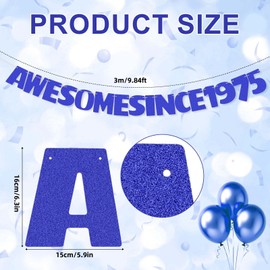 BOXOB Awesome Since 1975 Banner, Pre-Strung Blue Glitter Awesome Since 1975 Decorations 50th Birthday Party Sign Decor for 50 Years Old Celebration Fifty Birthday Men and Women