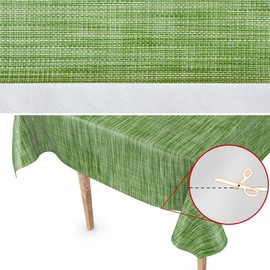 Washable Garden Tablecloth, Oilcloth, 100 x 140 cm, Cut Edge, Linen Textile Look, Green