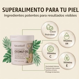 NatureWell Crema Humectante de Aceite de Coco Extra Virgen, 453.6 gr / 16 oz