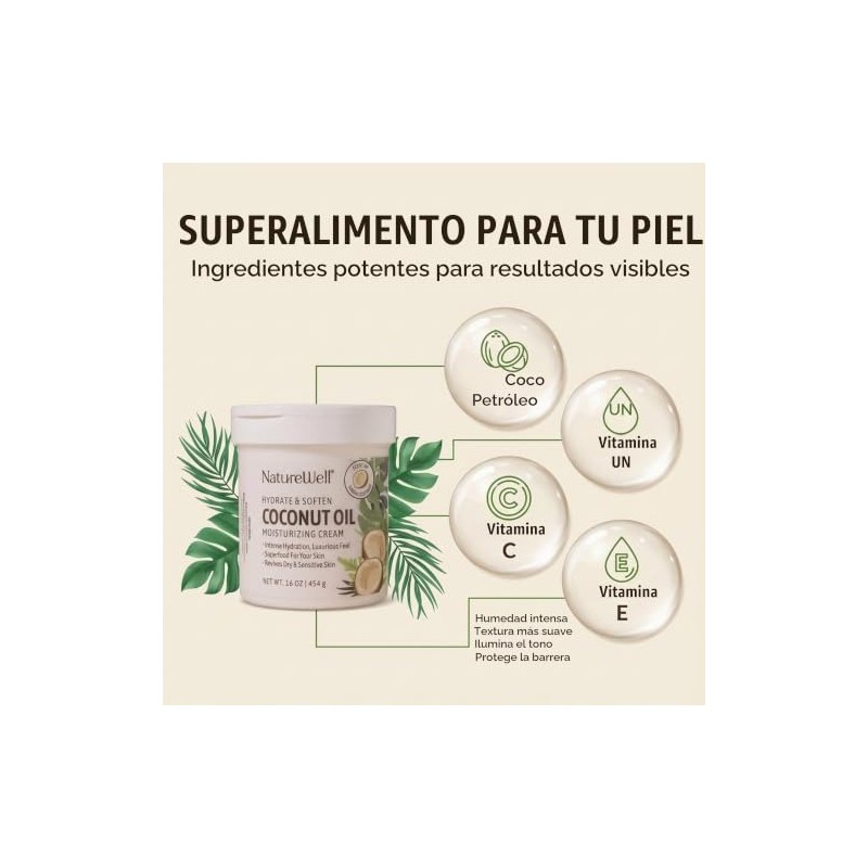 NatureWell Crema Humectante de Aceite de Coco Extra Virgen, 453.6
