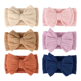 DRESHOW 6 Pack Baby Headbands for Girls Newborn Baby Nylon Headbands with Bows Hair Accessories