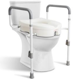 WeHwupe Raised Toilet Seat with Handles for Elderly - Toilet Seat Risers for Seniors with Adjustable Padded Arms - Elevated Toilet Safety Seat for Standard or Elongated Commode