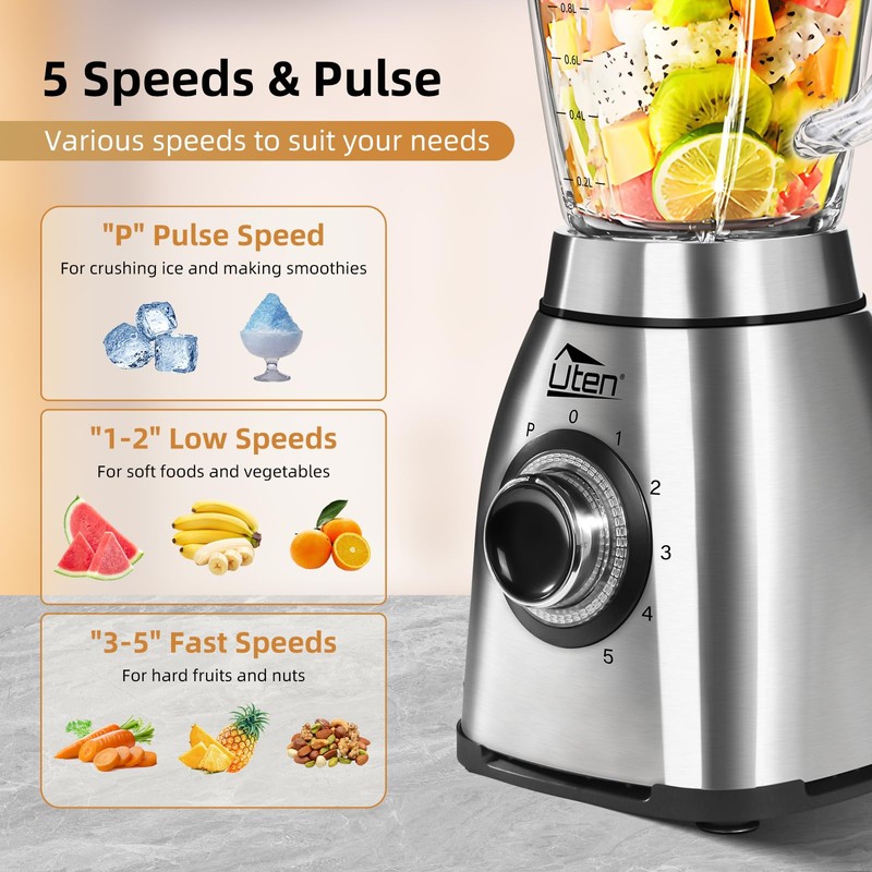 Uten 800 Watt Hight Speed Countertop Blender for Smoothies and