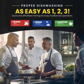 [Enhanced] Wash Rinse Sanitize Sink Labels | 3 Compartment Sink Stickers | Training Labels for Dishwashing | Food Service, Restaurant, Commercial Kitchen (1 Set: 6 x 2 in)